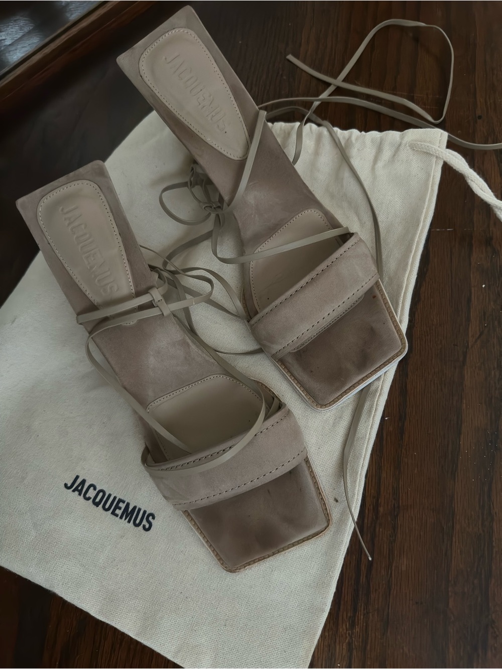 Jacquemus Taupe Lace-Up Square-Toe Heeled Sandals